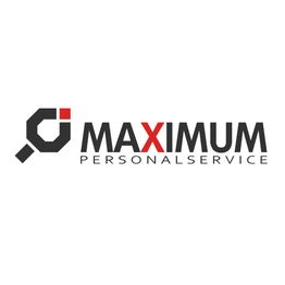 Logo von Maximum Personalservice mit stilisiertem "M" und schwarzem und rotem Text.