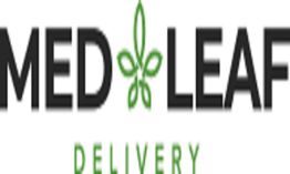 Logo of "Med Leaf Delivery" with a green leaf between "Med" and "Leaf".