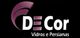 Logotipo da "D E Cor", com texto "Vidros e Persianas" e elemento gráfico roxo à esquerda.