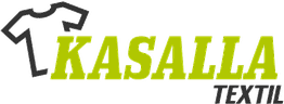 Logo mit T-Shirt-Symbol und Text "Kasalla Textil" in grünen und grauen Buchstaben.