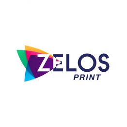 Logo mit bunten Dreiecken und Text "ZELOS PRINT" auf weißem Hintergrund.