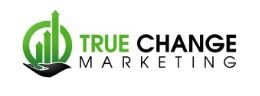 True Change Marketing logo with green graphs and black hand design.
