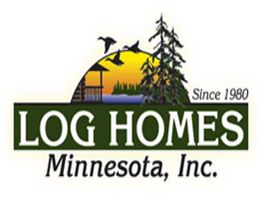 Logo for Log Homes Minnesota, Inc., featuring trees, ducks, and the text "Since 1980."