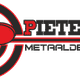 Logo met tekst: "Pieterman Metaaldetectors" in zwart en rood met een gestileerde letter P.
