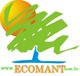Logo com sol laranja, árvore verde estilizada e texto "www.ECOMANT.com.br".