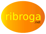 Orange Oval mit gelbem Text "ribroga.net" in der Mitte.