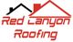 Logo with red and black rooftops, reads "Red Canyon Roofing."