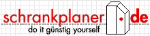 Logo mit Text "schrankplaner.de" und Slogan "do it günstig yourself", daneben ein Schranksymbol.
