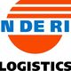 Logo van Jan de Rijk Logistics met blauwe tekst op een oranje achtergrond.