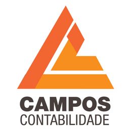 Logo com triângulo laranja e texto "Campos Contabilidade" embaixo.