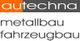 Logo: "autechna" in Weiß auf Orange, darunter "metallbau fahrzeugbau" in Schwarz auf Weiß.