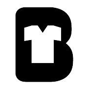 Schwarzes "B" mit weißem T-Shirt-Symbol in der Mitte auf weißem Hintergrund.