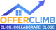 Logo of OfferClimb with a house and upward arrow. Text: Click. Collaborate. Close.