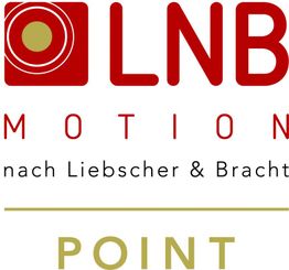 Logo von LNB Motion, nach Liebscher & Bracht, mit rotem und goldfarbenem Design.