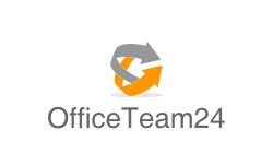 Logo von OfficeTeam24 mit grauem und orangefarbenem Pfeil, die einen Kreis bilden.