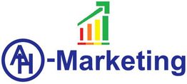 Logo mit "AH-Marketing" und einem aufsteigenden bunten Diagramm.