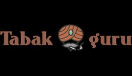 Logo mit Text "Tabakguru", Turban und Schnurrbart auf schwarzem Hintergrund.
