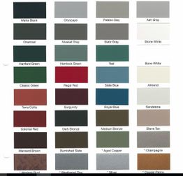 Color swatches with various shades including black, gray, green, red, blue, and bronze.