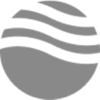 Logo grigio con cerchio e tre linee ondulate sopra.