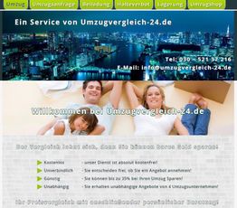 Webseite von Umzugvergleich-24.de mit Infos über Umzugsservice und Bild einer entspannten Familie.