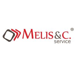Logo "Melis & C. Service" con due quadrati sovrapposti in rosso e marrone.