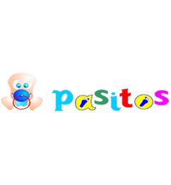 Ilustración de un bebé junto a la palabra "pasitos" en letras de colores.