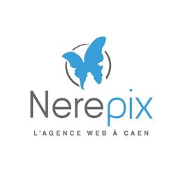 Logo de Nerepix, agence web à Caen, avec un papillon bleu stylisé.