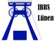 Grafik eines Förderturms mit der Aufschrift "IBBS Lünen" in blauer Farbe.