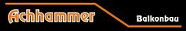 Logo mit orangefarbenem Schriftzug "Achhammer Balkonbau" auf schwarzem Hintergrund.