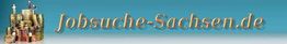 Schriftzug "Jobsuche-Sachsen.de" vor blauem Hintergrund mit Münzen links im Bild.