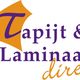 Logo met tekst "Tapijt & Laminaat direct" in paarse en oranje letters.