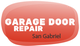 Red sign with "Garage Door Repair" and "San Gabriel" text.