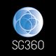 Blue circular logo with overlapping arcs, text "SG360" below on a black background.