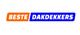Logo met tekst "Beste Dakdekkers" in oranje en blauw.