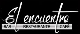 Texto en blanco sobre fondo negro: "El encuentro", "BAR", "RESTAURANTE", "CAFÉ".