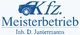 Logo mit blauem Auto-Symbol, Text: "Kfz. Meisterbetrieb, Inh. D. Juntermanns".