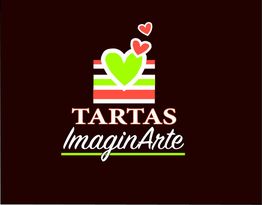 Logo de "Tartas ImaginArte" con corazones en fondo marrón.