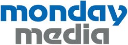 Logo mit blauem "monday" und grauem "media" Schriftzug.