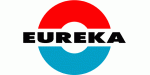 Logo: Schwarzer Text "Eureka" in einem rot-blauen kreisförmigen Symbol.