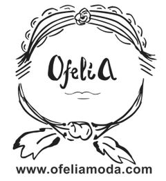 Logo estilizado "Ofelia Moda" con diseño de rostro y pañuelo. Sitio web: www.ofeliamoda.com.