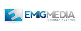 Logo von Emig Media mit Schriftzug "Internet Agentur" in Blau und Grau.