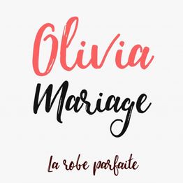 Texte : "Olivia Mariage La robe parfaite" en styles de polices rouge et noir sur fond blanc.