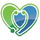 A green and blue heart-shaped logo with a stethoscope design intertwined.