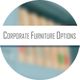 "Corporate Furniture Options text on a blurred circular background."