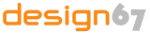 "Schriftzug 'design67' in orange und grauer Farbe auf weißem Hintergrund."