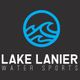 Blue wave logo for Lake Lanier Water Sports on a dark background.