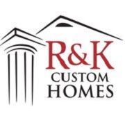 Logo featuring "R&K Custom Homes" with a house roof and column design.