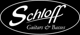 Ovales Logo mit dem Text "Schloff Guitars & Basses" in Weiß auf schwarzem Hintergrund.