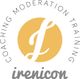 Logo mit gelbem Kreis, weißem "i" und Text: "Coaching Moderation Training irenicon".