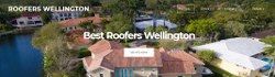 Aerial view of houses and text "Best Roofers Wellington."
